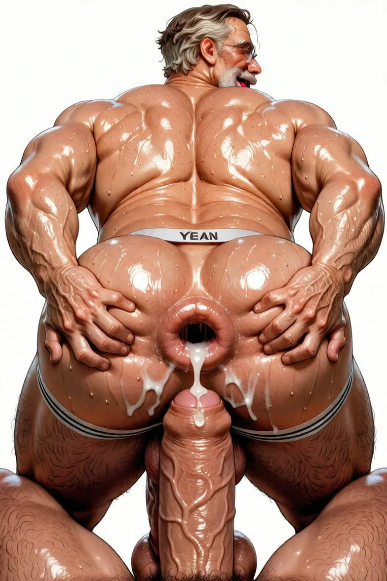 static camera, naked man sticks his cock inside his ass hole, deep male voice…