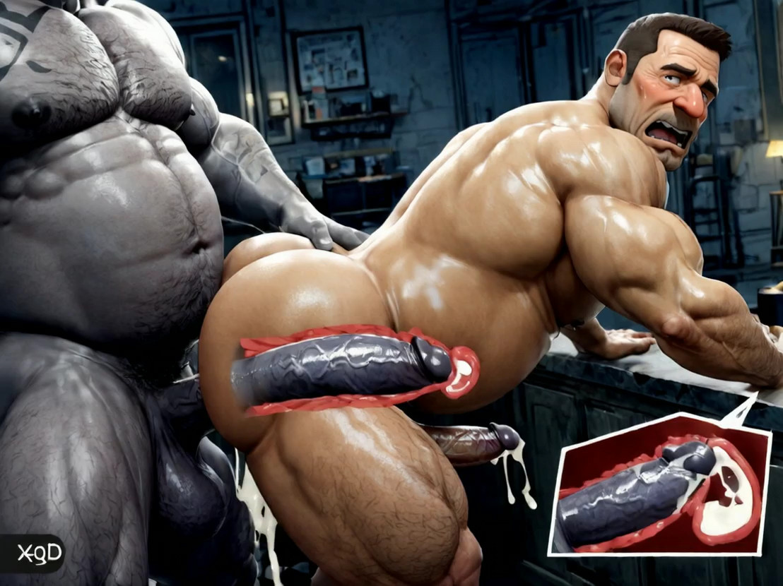 the man on the left is having doggy style sex with the man on the right, wet …