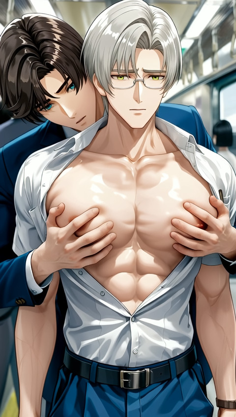 artem wing pinches vyn richter's nipples between his thumbs and forefingers, …