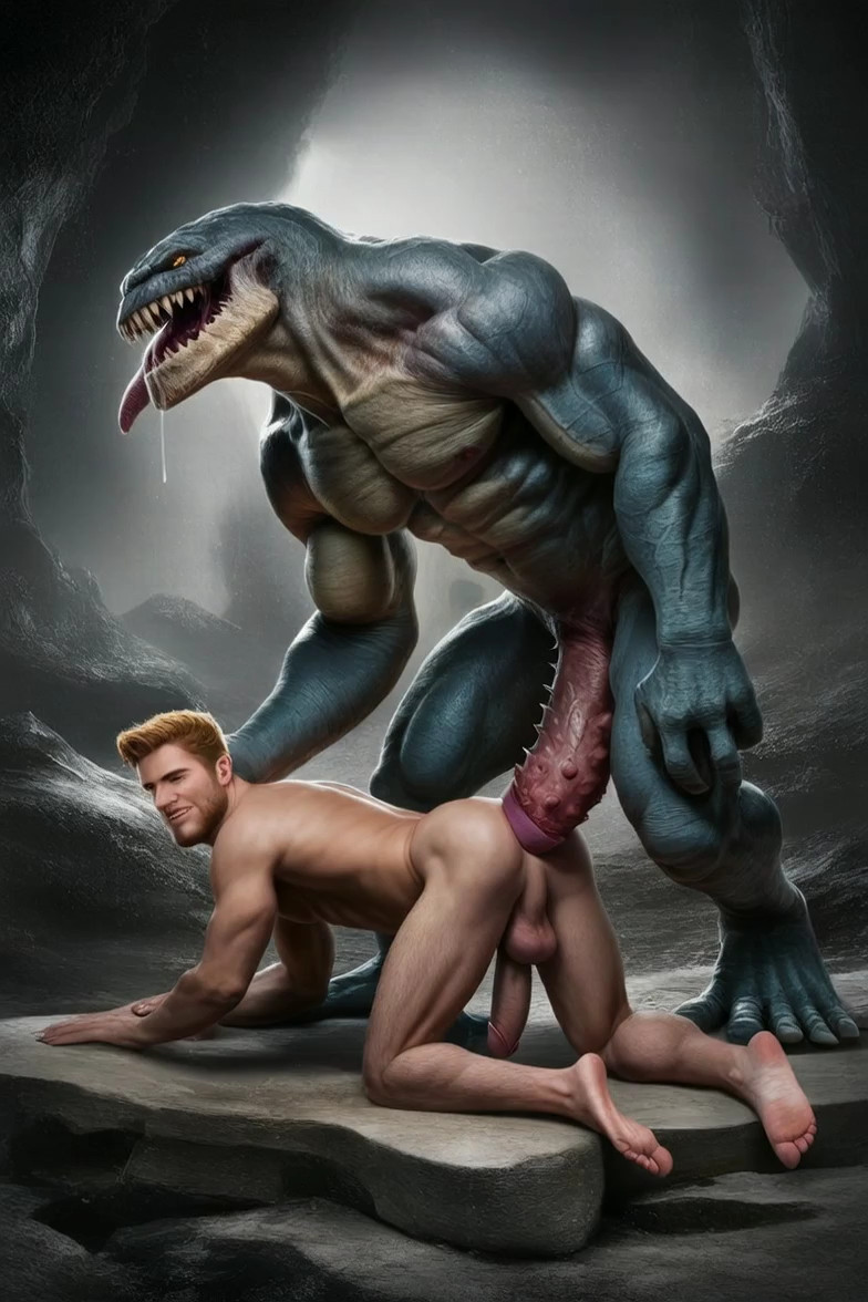 Monster thrust the full length of his cock inside the man’s ass, cum dribbles…